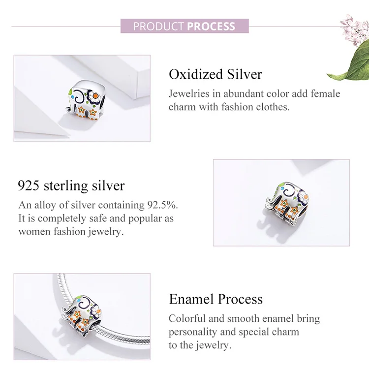 WOSTU 925 Sterling Silver Colorful Happy Elephant Beads Enamel Charms Fit Original Bracelet Pendant Fashion Jewelry Gift FNC095