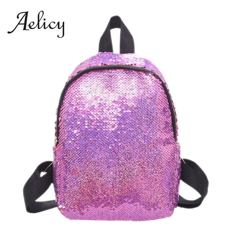 

Aelicy High Quality Women Students Backpack Fashion Shiny Sequins School Bags Simple Casual Sequins Girls Backpacks