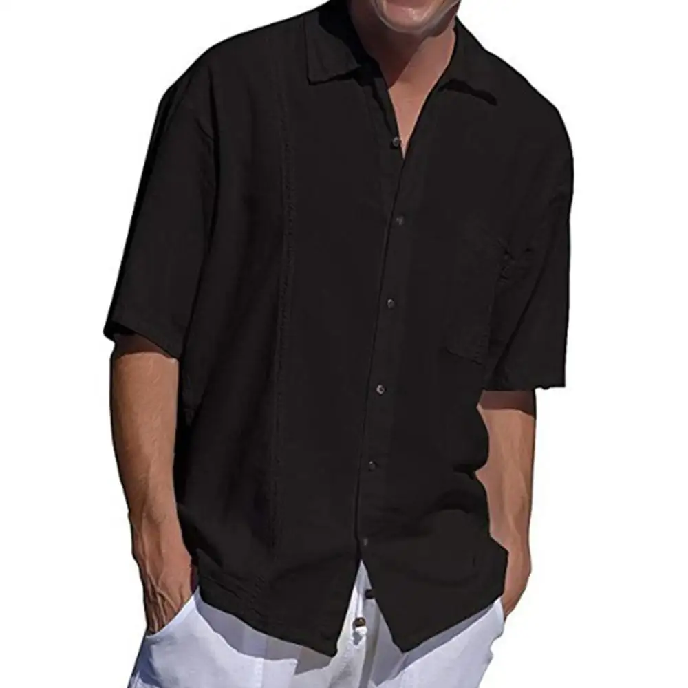

Men Shirts 2019 New Summer Fashion Mens Shirts Short Sleeve Baggy Cotton Linen Solid Shirt Button Beach Shirts Men Blouse