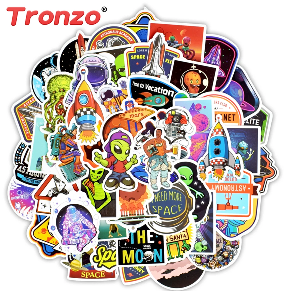 

Tronzo Stickers 50Pcs/Set Outer Space Sticker Plastic Alien Univers Rocket Stickers For Laptop Decor Notebook Bicycle Luggage
