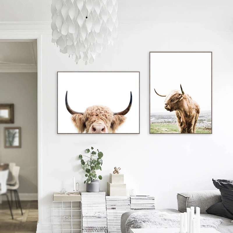 

Highland Cow Poster Prints Scandinavian Decor Nordic Rustic Highland Bull Modern Canvas Painting Farm House Wall Art Pictures