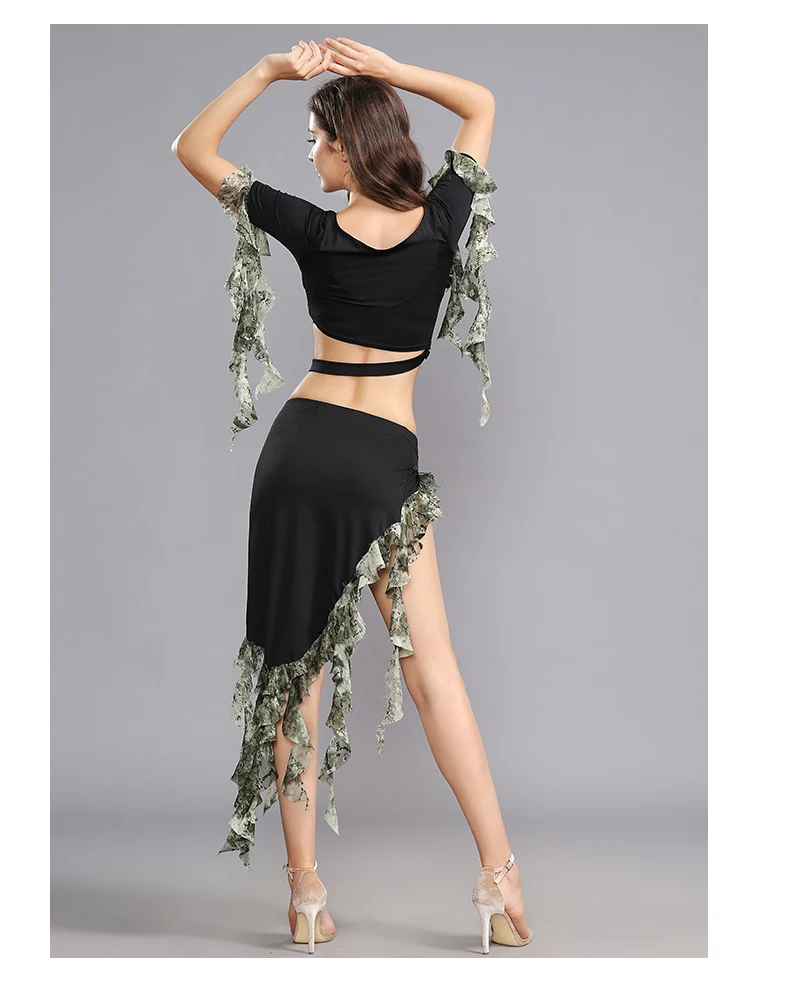 Королевский Smeela женские сексуальные наряды для танца живота топ+ юбка 2 шт танец живота набор с листьями кисточки зеленый красный 119069