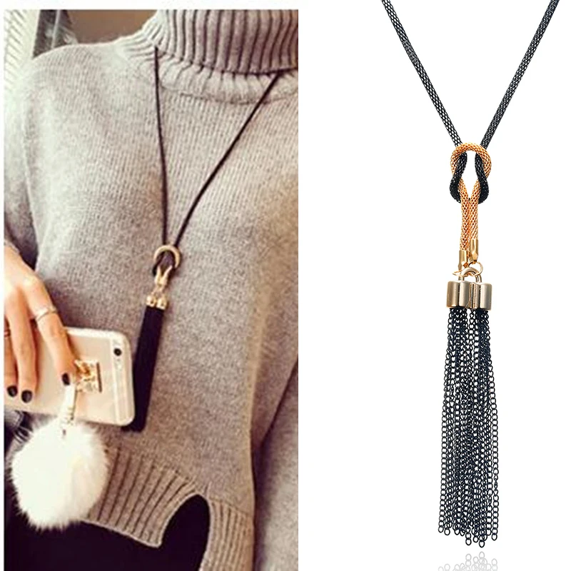 

2018 New Winter sweater Pendant Necklace Chain Women Long Tassel Necklace Jewelry Wholesale