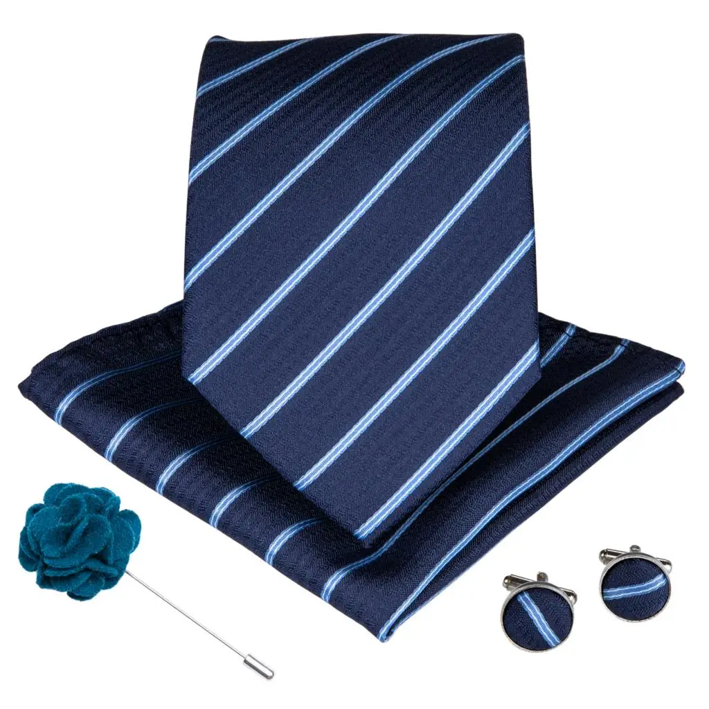 DiBanGu Свадебный галстук для мужчин, розовый, голубой цвет, галстуки, запонки, брошь, набор для мужских свадебных женихов, мужские галстуки на шею, MJ-1571 - Цвет: LDNX0079