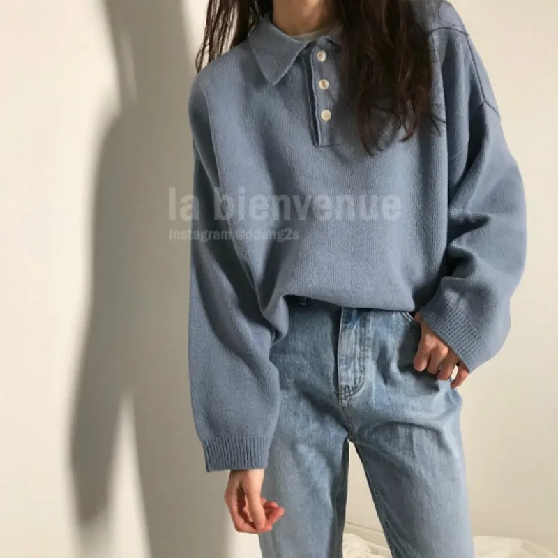 

Women Autumn Winter Oversized Sweater with Buttons Knitted Pullover Jumper Casual Loose Plus Size Pull Femme Hiver Truien Dames