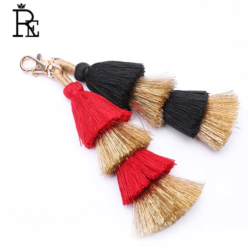 

Pure Handmade Layered Cotton Boho Tassel Pendant Keychains Bohemian Women Bag Charm Accessories Car Trinket Key Chain rings A114