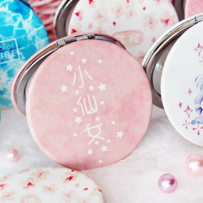 

1Pc New Portable Folding Rainbow Unicorn Women Pocket Double Sided Mirror PU Leather Cosmetic Mirrors Decorative Mirrors