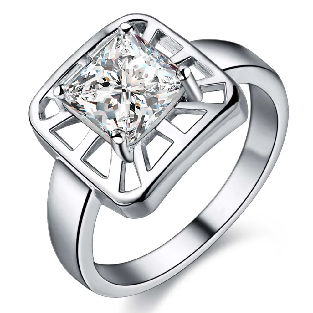 bling zircon shiny square Silver plated ring, silver fashion jewelry