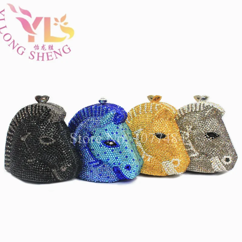 

Women Evening Party Clutch Luxury New Horse Crystal And Rhinestone Four Colors Evening Bags Small Handbag YLS-A18