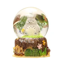 Creative Cartoon Totoro Crystal Ball With Light Music Box Resin Craft Gift For The New Year Birthday Gift Home Decor Accessories
