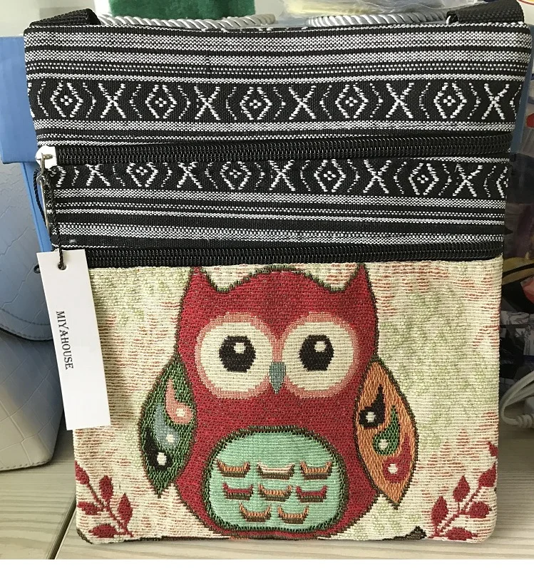 Miyahouse Double Zipper Female Mini Flap Shoulder Handbags Cartoon Owl Printed Canvas Bags Women Small Shoulder Messenger Bags