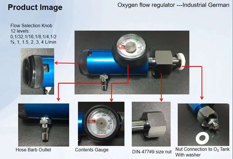 Немецкий тип синий цвет регулятор давления кислорода для низкого потока 0-4 LPM для обработки озона