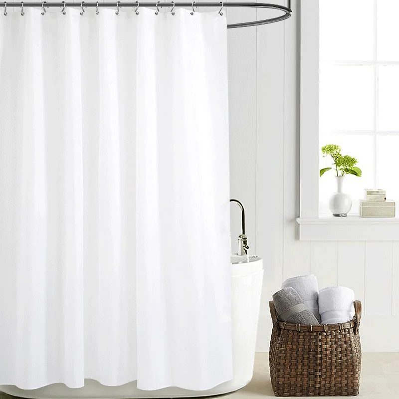 Billig Europäischen Weiß Dusche Vorhang Einfarbig Polyester Stoff Dicke Wasserdichte Vorhänge Mold Einfache Bad Set Partition Vorhang