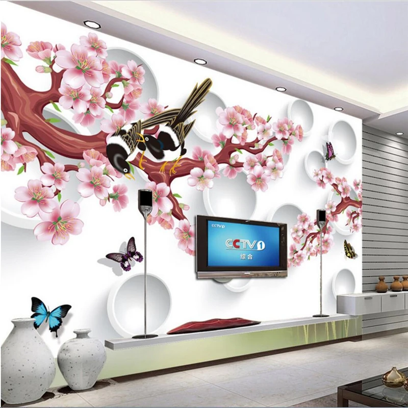 

beibehang Custom photo wall murals wall stickers dream peach plum 3D TV backdrop wall papel de parede wallpaper for walls 3 d