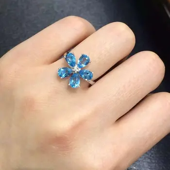 

Anillos Qi Xuan_Blue Stone Flower Jewelry Rings_Finger Rings_S925 Solid Silver Fashion Blue Ring_Manufacturer Directly Sales