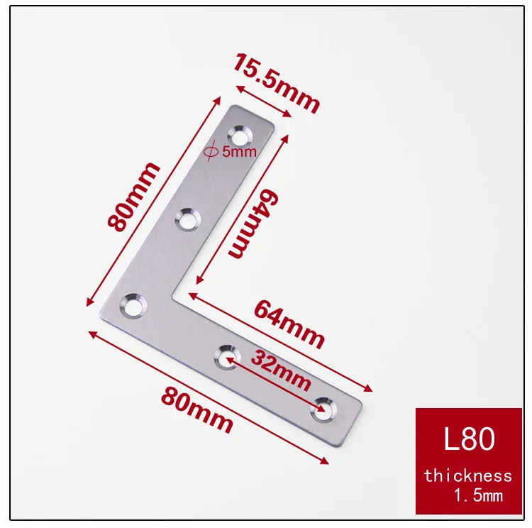 Толстый угловой кронштейн мебели из нержавеющей стали, l-образный разъем/фиксированный кронштейн, крепкий, мебельная фурнитура - Цвет: L80