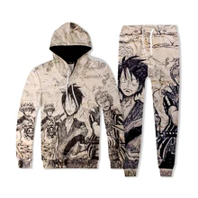 Один кусок аниме 3D печати толстовки костюм мужской свитер бегунов набор приколов модный спортивный костюм топы+ брюки комплект из 2 предметов XXL