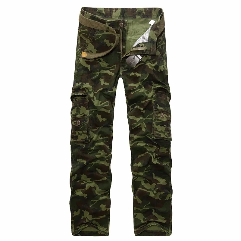 Мужская Мода Армейский зеленый камуфляж брюки-карго военные камуфляж мульти карман свободные Повседневное мужской тактические брюки