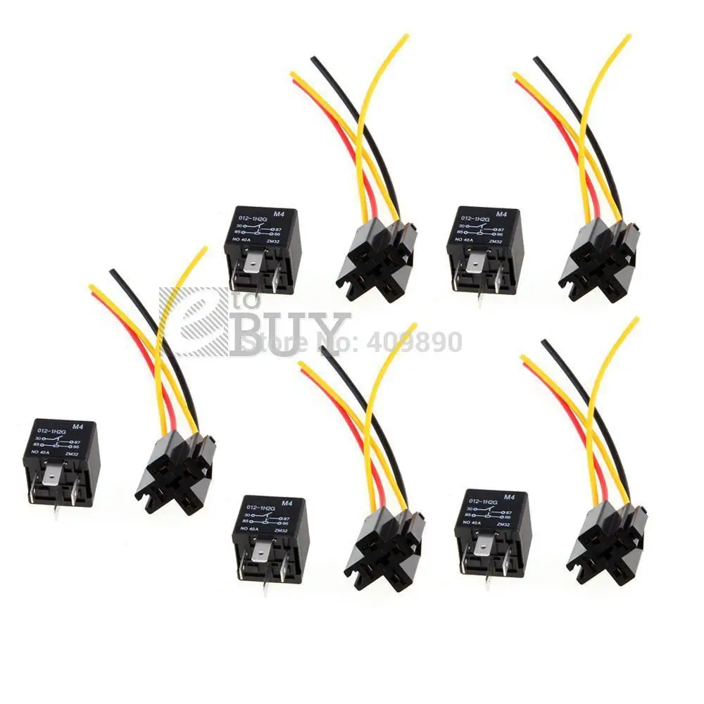 5pcs 12V SPST Relay + Wire Socket Car Automotive Alarm 40Aspst relay