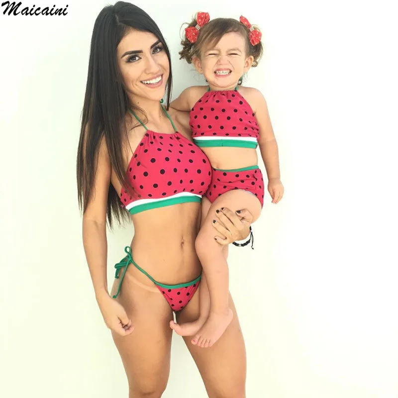 

2019 New Mother Daughter Swimwear Women Bandage Swimsuit Beachwear Bathing Bikini Set for girl and mother Bikini Parent Swimwear