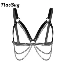 TiaoBug унисекс из искусственной кожи с регулируемым размером тела нагрудного ремня металлические уплотнительные кольца тассель цепь портупея в стиле готик-панк Рейв Для женщин Связывание пояс