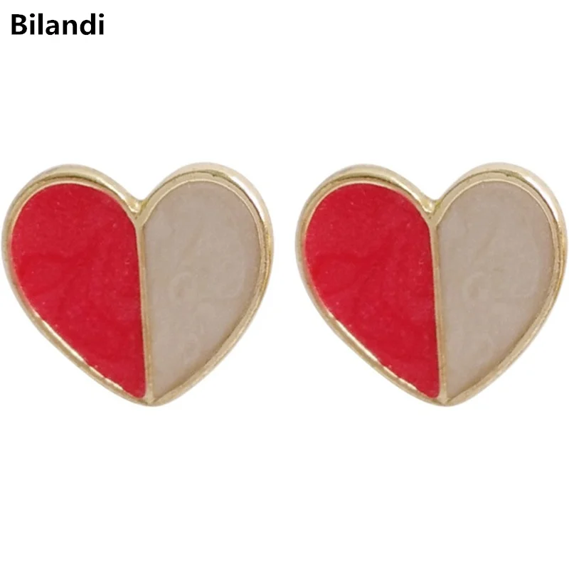 

New Designs Jewelry Two Tone Epoxy Heart Stud Earrings For Women