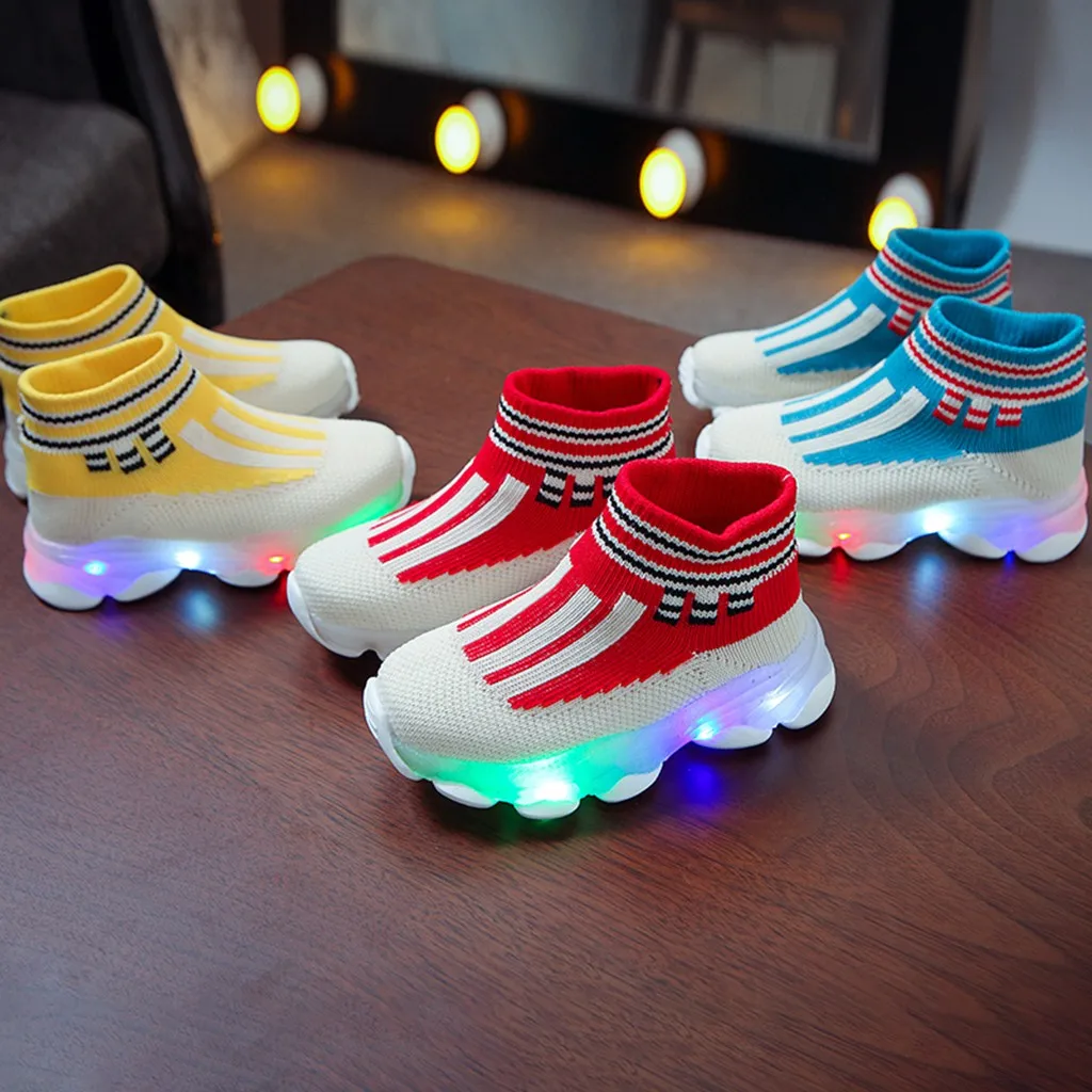 

2019 Children Baby Girls Boys Striped Mesh Led Luminous Socks Sport Run Sneakers Casual Shoes kids shoes обувь детская#G20