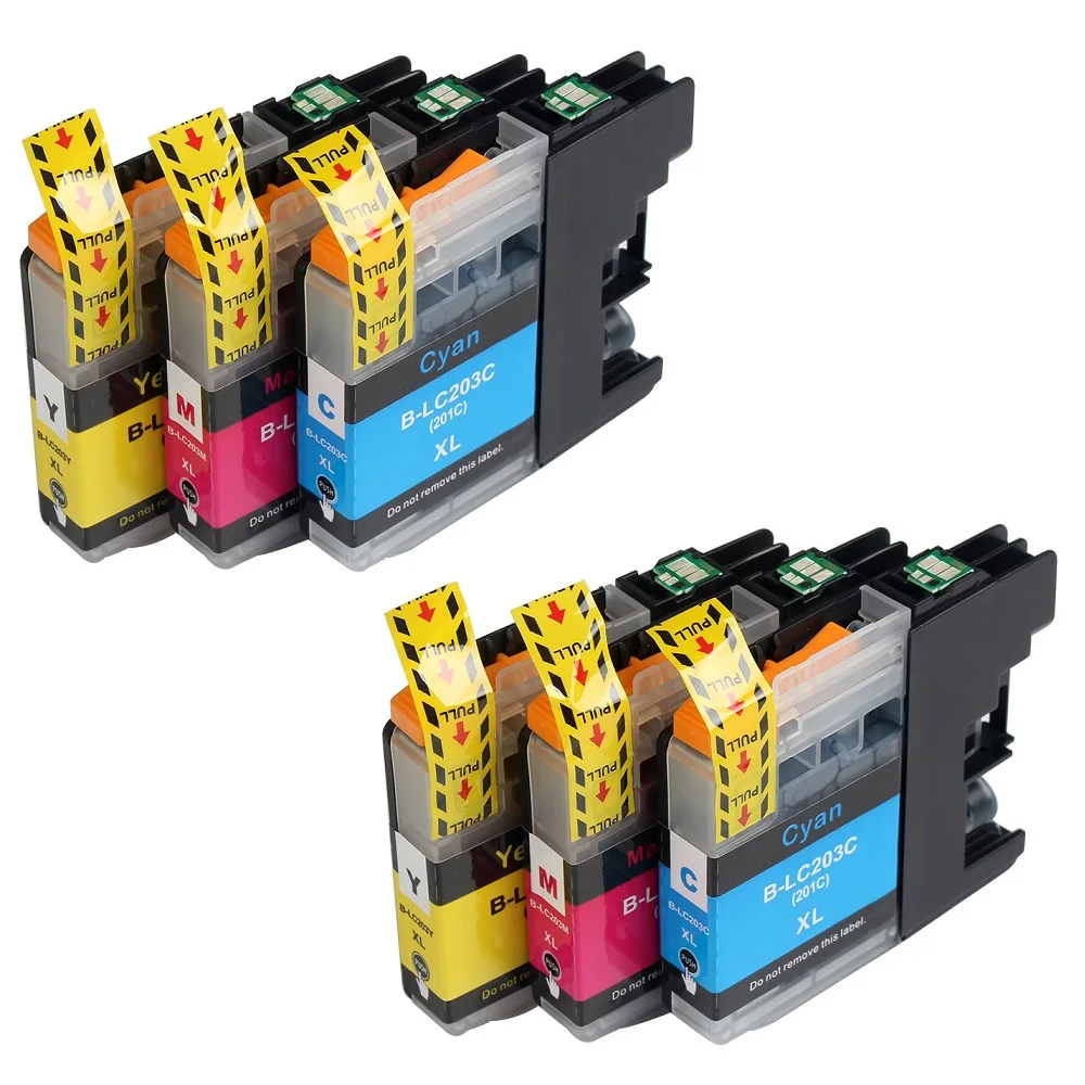 

6PK: 2 Cyan +2 Magenta +2 Yellow,Ink Cartridges for Brother LC201 LC-201 LC 201 203 203XL LC203XL with Chip MFC-4320DW MFC-J4420