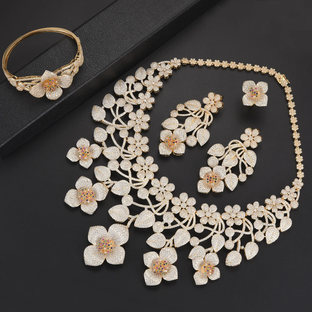 

Luxury Indian Gold Jewelry Sets Wedding necklaces jewelry Sets Collar Necklace Earrings Bracelet Ring Jewelry Sets For Women