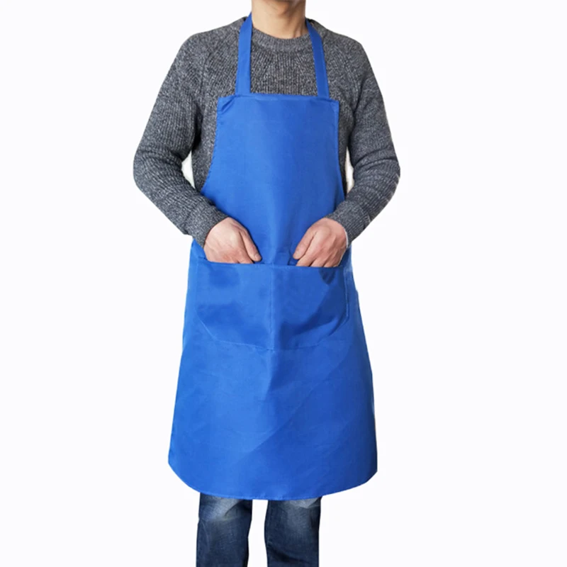 1pcs Big Sizes Adult Pure Color Kitchen Apron for Women Men 2019 New Double Pocket Polyester Cloth Household Chef Cooking Apron