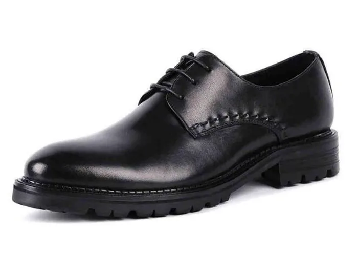 Модная Мужская Рабочая обувь ручной работы из натуральной кожи на шнуровке; мужские офисные туфли-Дерби с круглым носком на платформе; деловая обувь