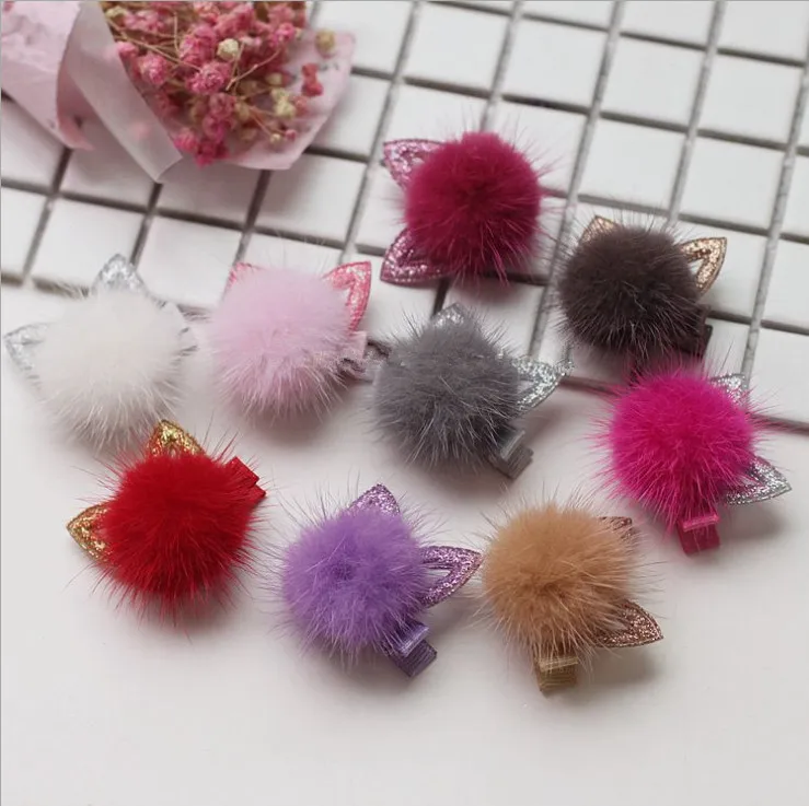 

Бутик 20 шт. модные милые блестящие кроличьи ушки заколки для волос однотонные кавайные Меховые помпоны заколки для волос с кроличьими ушками аксессуары для волос