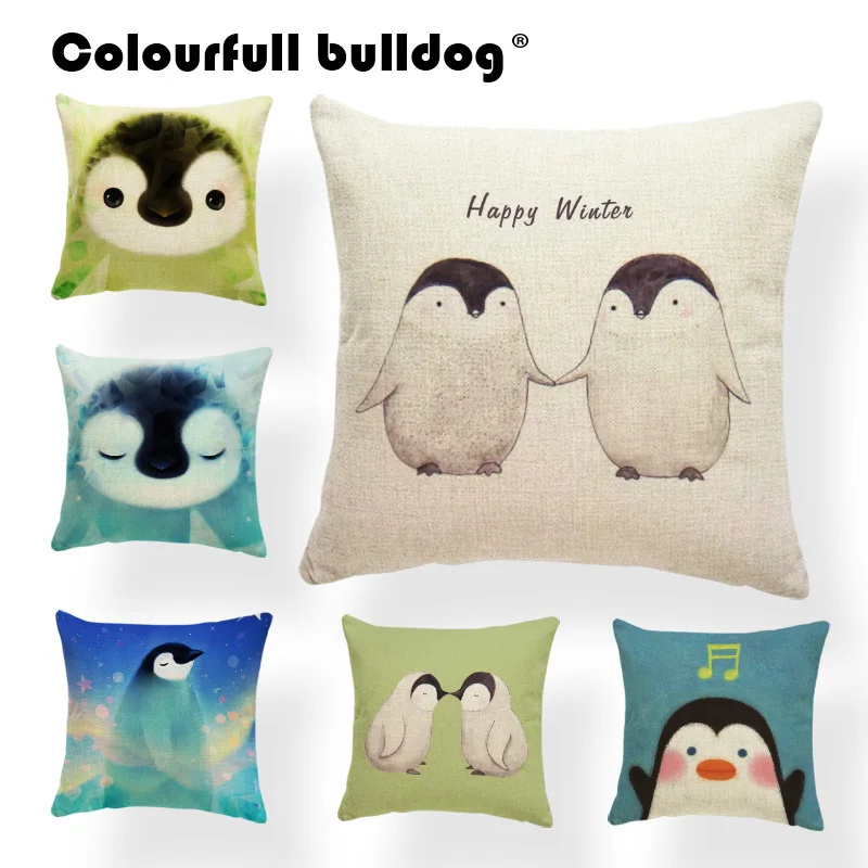 

Cartoon Animal Penguin Cushion Case Winter Christmas Pillowcase Music Cute Blue Pillow Yellow Red Orange Geometry 45Cm Gifts