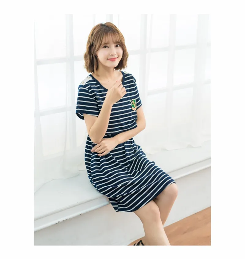 2018 New Summer Baby Romper+ Mom Dresses Parent&Child Cloth Set Korean Casual Knee-Length A-Line Striped Dress White,Blue Color06