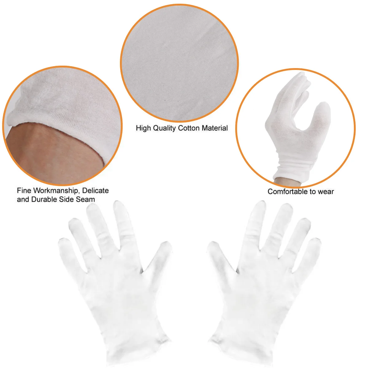 White Reusable Cotton Elastic Working Gloves for Dry Hand Moisturizing Cosmetic Eczema Hand Spa& Coin Jewelry Inspection Props