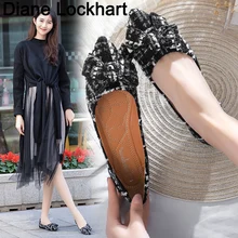 Демисезонный Женские туфли-лодочки плед ткани обувь дамы Лук острый носок нескользящей плоские Для женщин лодка обувь chaussures femme mujer