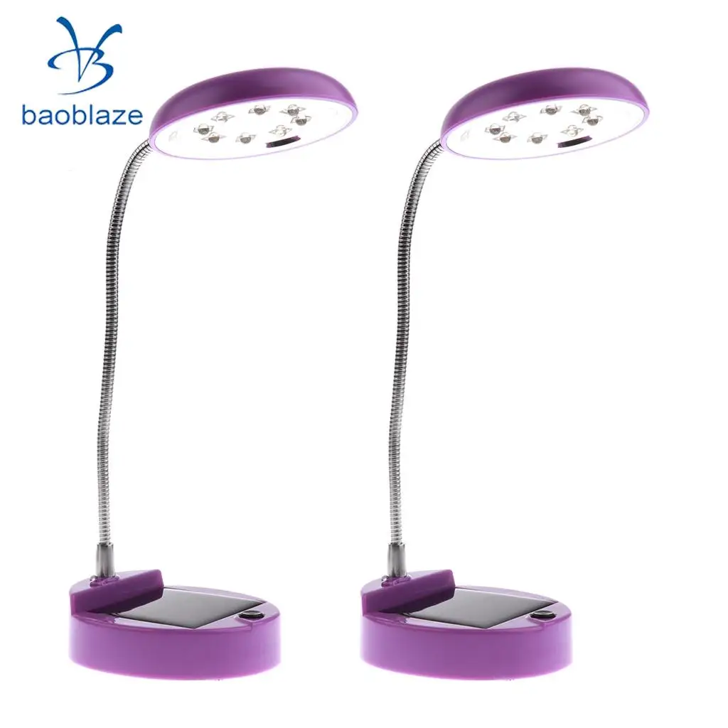 2 Pieces Flexible Gooseneck Style 8 LED Table Lamp Solar / USB Charger Purple