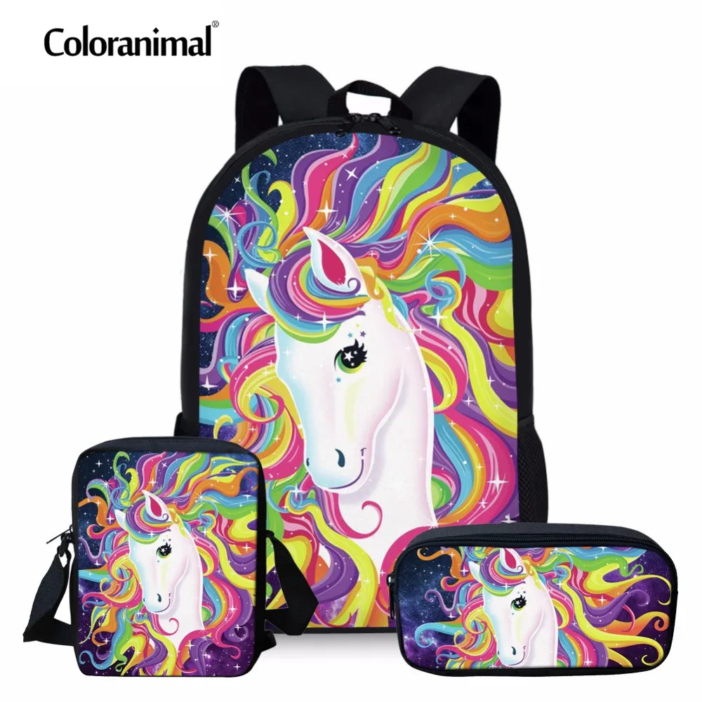

Coloranimal Student Cartoon Unicorn Backpack 3pcs Set Children Orthopedic Schoolbag Teen Girl Mochilas Infant Kids Satchel Bags