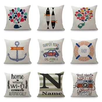 

Nordic Creative Cartoon Print Decorative Cushion Cover Geometric Linen Cotton Seat Cushion For Sofa Throw Pillow Case 45x45