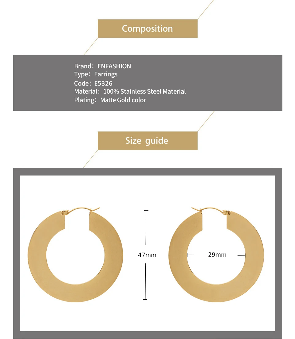 Enfashion большие Винтажные серьги-кольца матовые серьги золотистого цвета из нержавеющей стали круглые серьги для женщин ювелирные изделия