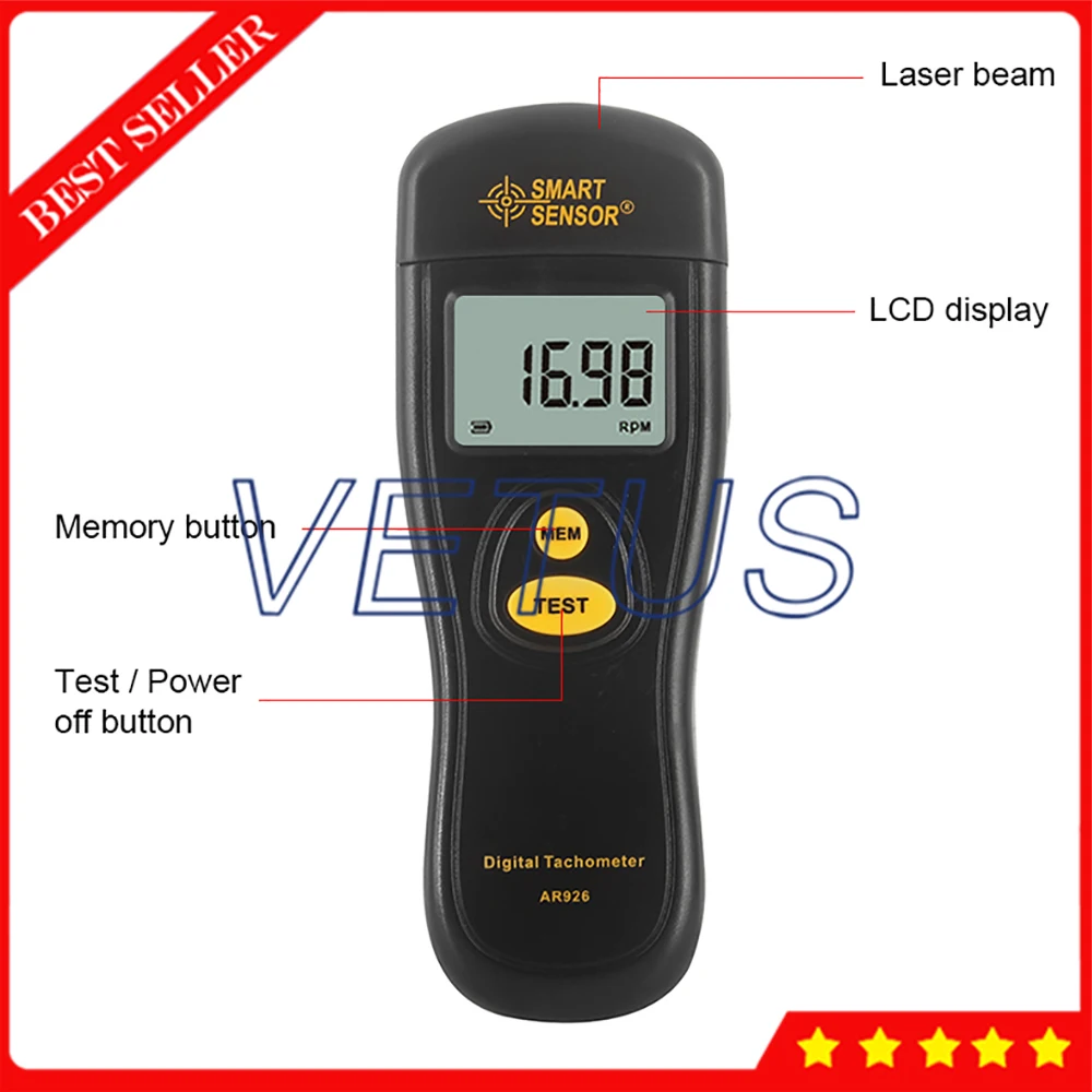 AR926 Digital Tachometer Speedometer With 2.5 to 99999 RPM Measuring