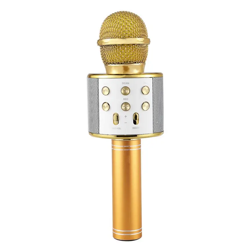 Беспроводной микрофон для караоке портативный Bluetooth мини домашний KTV для воспроизведения музыки и пения динамик плеер селфи телефон ПК золото