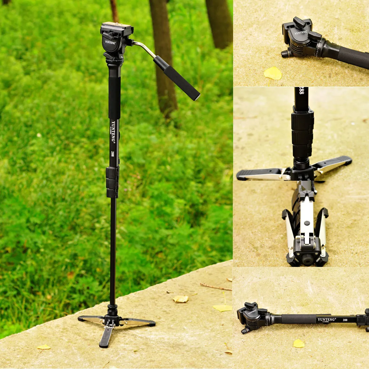 

YUNTENG VCT-288 Camera Monopod+Fluid Pan Head+Unipod Holder Aluminum Alloy Loading Capacity 3kg For DSLR Camera Black 148cm
