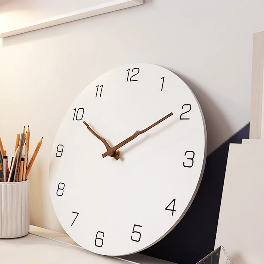US $24.76 Wooden Wall Clock Simple Modern Design For Living Room Nordic Brief Wood Clocks White Wall Watch Home Decor Silent 12 Inch