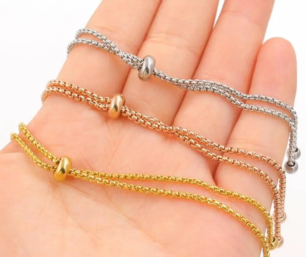 

2019 New Stainless Steel Box Chain Slider/Slide Extender Chain DIY Jewelry Necklace Bracelet Steel Color Adjustable 12pcs/lot