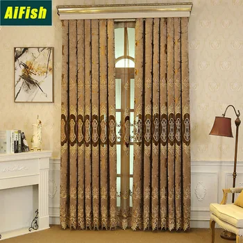 

Luxury High Shading Blackout Curtains for Bedroom Thick Brown Curtain Drapery Embroidery Sheer Tulle Living Room WP325T3