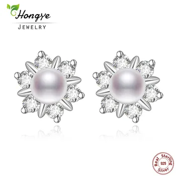 

Hongye 2020 Hot Selling Freshwater Natural Pearl Earrings real Genuine Charm Pearl Jewelry Pearl Flower Earrings ,4mm pearl