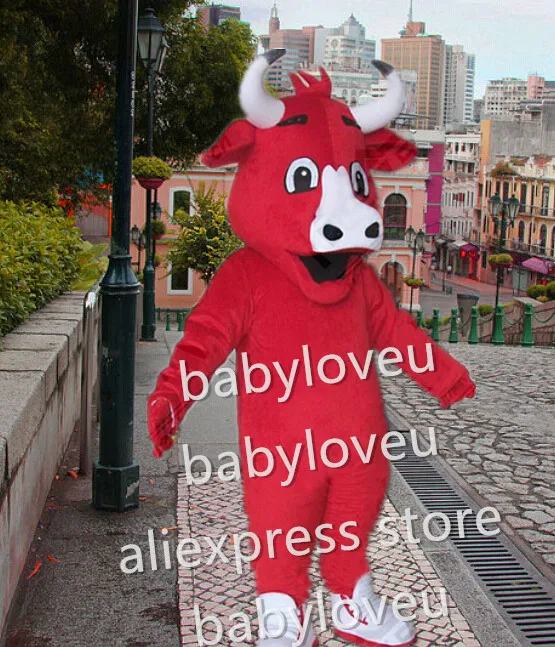 2017 Hot sale! New lovely red bull cow costume mascot cosplay anime ...