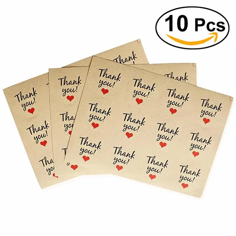 

10 Sheet Lovely Thank You Sticker Labels 12pcs/Sheet Kraft Paper Thank You Decals for Packing Sealing Gift Decoration