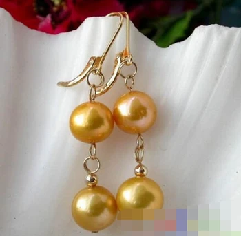 

free shipping 00054 GOLD ROUND FRESHWATER PEARL DANGLE EARRING